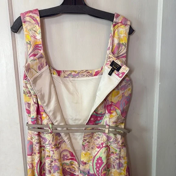 Escada Colorful Paisley Sleeveless Belted Dress 42 or 12 - Picture 7 of 16